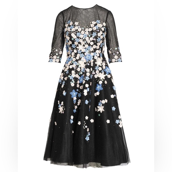 NWT Mac Duggal 11161 Floral Embroidered A Line Tea Length Dress - Picture 2 of 7